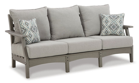 Visola Outdoor Sofa and Loveseat with 2 Lounge Chairs and End Table in Gray from Ashley - Luna Furniture
