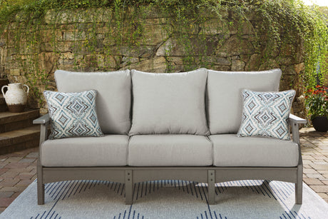 Visola Outdoor Sofa and Loveseat with Coffee Table in Gray from Ashley - Luna Furniture