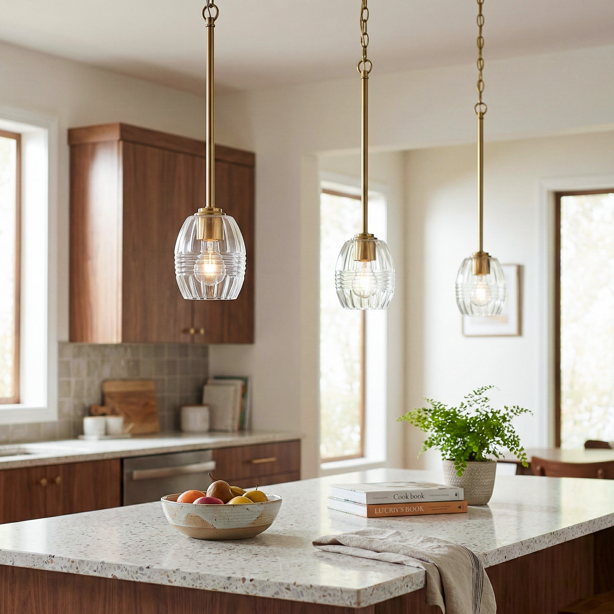Vista Single Pendant Chain Hanging Light with Clear Glass - Satin Brass from Ashcroft Furniture - Luna Furniture