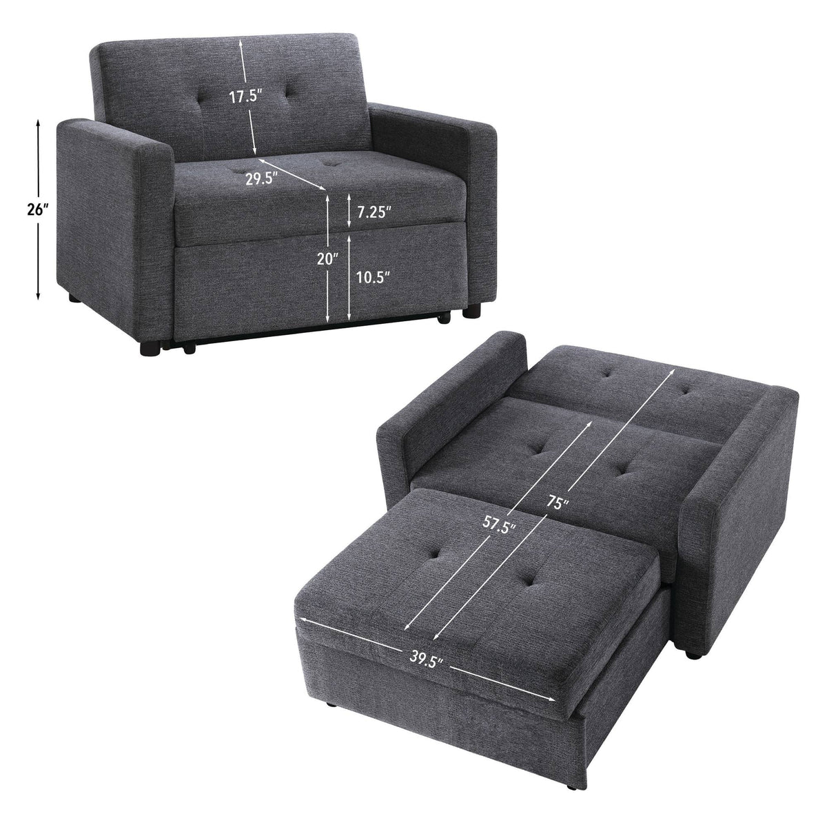 Noah Gray Convertible Sleeper Chair-and-a-Half from Steve Silver - Luna Furniture