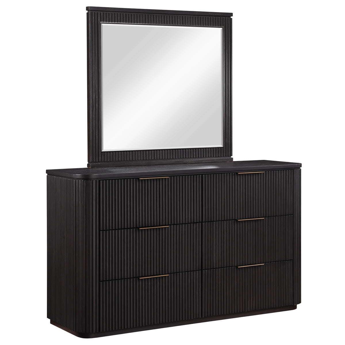 Henry 65″ 6-Drawer Reeded Dresser and Mirror, Espresso Finish from Steve Silver - Luna Furniture