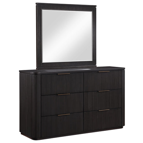 Henry Espresso 65" 6-Drawer Reeded Dresser and Mirror from Steve Silver - Luna Furniture
