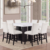 Artemis White Square Marble Top 9-Piece Counter Height Dining Set with White Vegan Leather Chairs