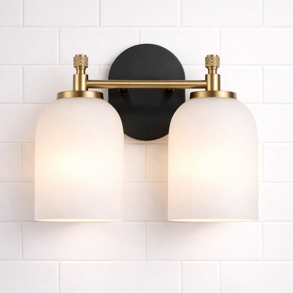 Vortex Two Lights Vanity in Traditional Style for Over Bathroom Mirror Wall Sconce 12.25"W × 10.125"H × 5.5"E With White Frosted Glass from Ashcroft Furniture - Luna Furniture