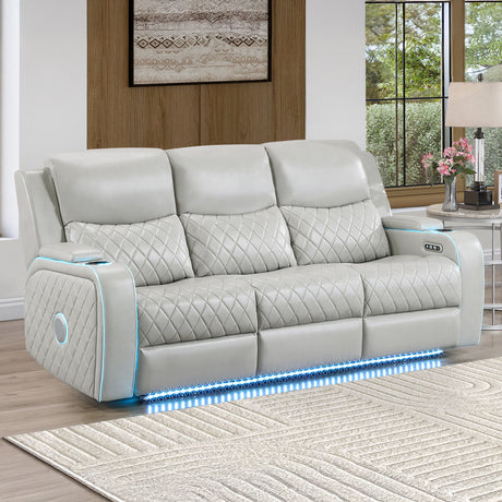 Luna Home Cinema Power Reclining Sofa, Ice Vegan Leather from Steve Silver - Luna Furniture