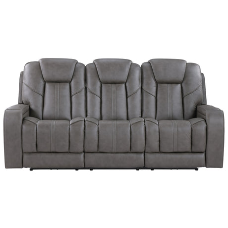 Daniel Triple Power Home Theater Leather Reclining Sofa with Drop-Down Control Console, Built-in Speakers & Vibration, Heat, and Massage from Steve Silver - Luna Furniture