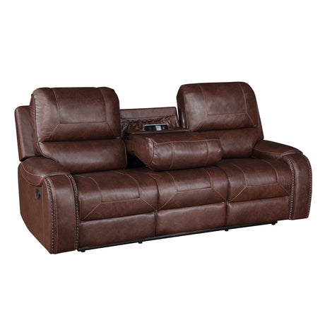 Keily Brown Reclining Sofa with Drop-Down Table from Steve Silver - Luna Furniture
