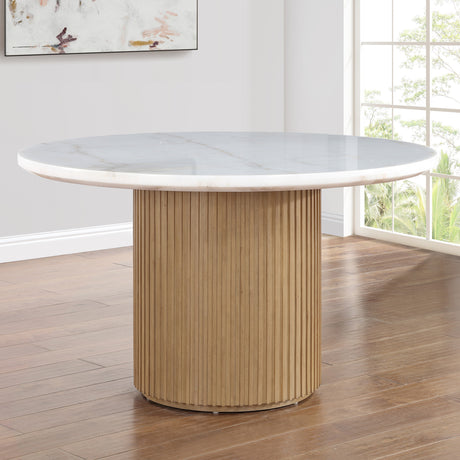 Colvin Toffee 52″ Round White Marble Top Dining Table from Steve Silver - Luna Furniture
