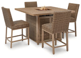 Walton Bridge Outdoor Bar Table and 4 Barstools in Driftwood from Ashley - Luna Furniture