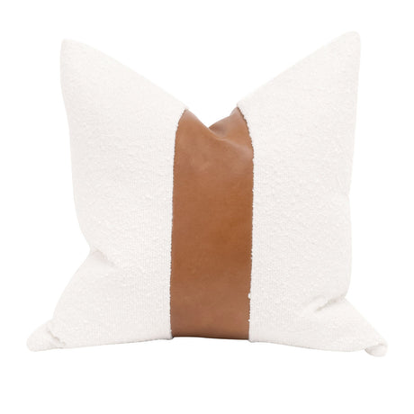 The Split Decision 20" Essential Pillow in Livesmart Boucle-Snow, Whiskey Brown Top Grain Leather Stripe, Set of 2 from Essentials For Living - Luna Furniture