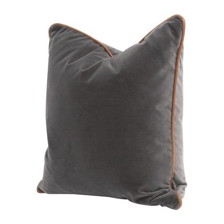 The Not So Basic 20" Essential Pillow in Dark Dove Velvet, Whiskey Brown Top Grain Leather Piping, Set of 2 from Essentials For Living - Luna Furniture