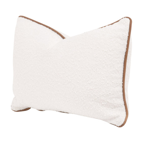The Not So Basic 20" Essential Lumbar Pillow in Livesmart Boucle-Snow, Whiskey Brown Top Grain Leather Piping, Set of 2 from Essentials For Living - Luna Furniture