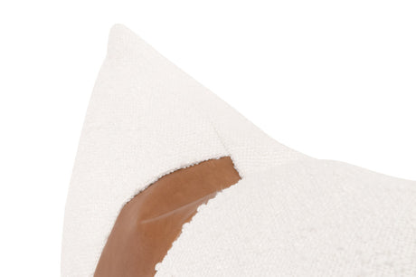 The Split Decision 20" Essential Lumbar Pillow in Livesmart Boucle-Snow, Whiskey Brown Top Grain Leather Stripe, Set of 2 from Essentials For Living - Luna Furniture