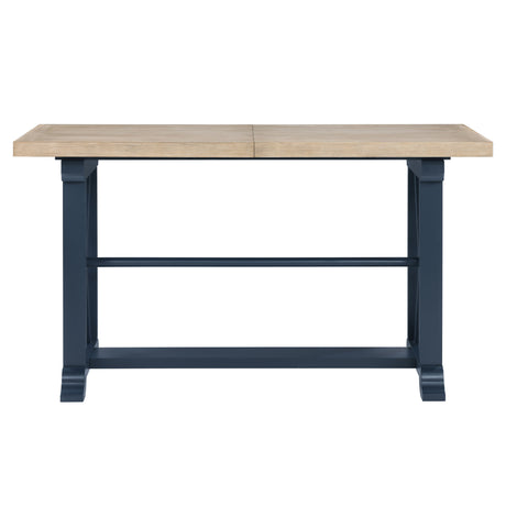Darcy 64-82″Counter Table with 18-inch leaf, Midnight Blue and Natural Finish from Steve Silver - Luna Furniture