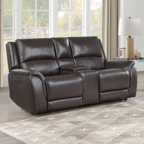Alexandria Chocolate Top-Grain Leather Power Reclining Console Loveseat from Steve Silver - Luna Furniture
