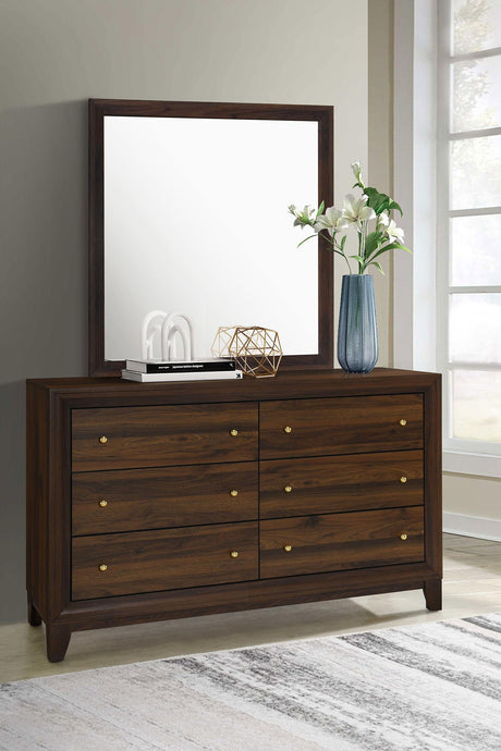 Welsley Walnut 6-Drawer Dresser and Mirror from Coaster - Luna Furniture