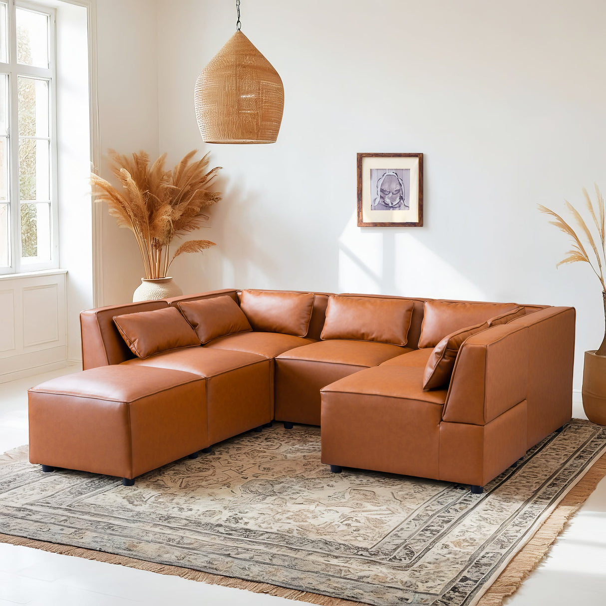 Wexford Cognac Vegan Leather Modular Sofa from Ashcroft Furniture - Luna Furniture