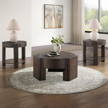 Salina Mocha 32.5″ Round Coffee Table with Casters from Steve Silver - Luna Furniture
