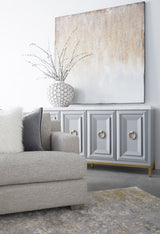 Azure Carrera Media Sideboard in White Carrera Marble, Dove Gray, Brushed Gold from Essentials For Living - Luna Furniture