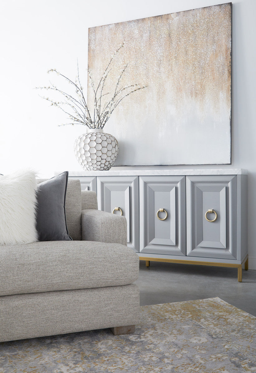 Azure Carrera Media Sideboard in White Carrera Marble, Dove Gray, Brushed Gold from Essentials For Living - Luna Furniture
