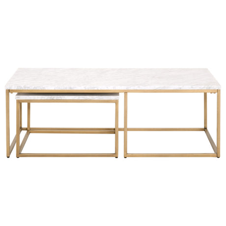 Carrera Nesting Coffee Table in White Carrera Marble, Brushed Gold - 6100.BGLD/WHT