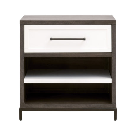 Wrenn 1-Drawer Nightstand in Burnished Brown Acacia, Matte White, Antique Bronze from Essentials For Living - Luna Furniture