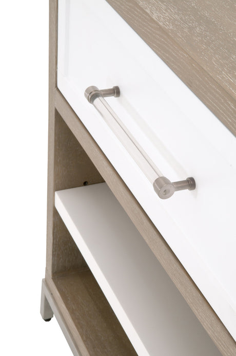 Wrenn 1-Drawer Nightstand in Natural Gray Acacia, Matte White, Brushed Stainless Steel from Essentials For Living - Luna Furniture