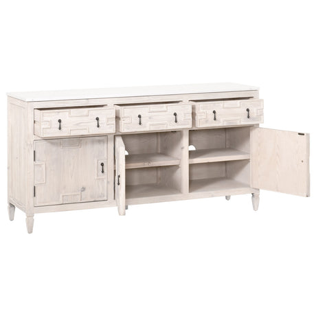 Emerie Media Sideboard in White Wash Pine, White Quartz from Essentials For Living - Luna Furniture