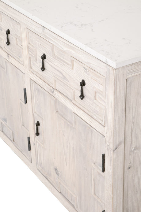Emerie Media Sideboard in White Wash Pine, White Quartz from Essentials For Living - Luna Furniture
