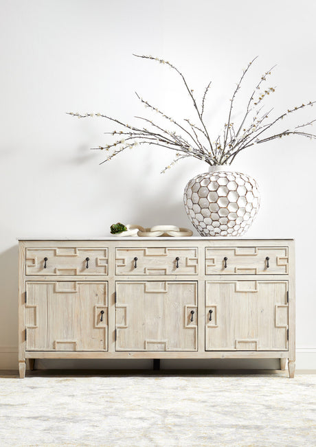 Emerie Media Sideboard in White Wash Pine, White Quartz from Essentials For Living - Luna Furniture