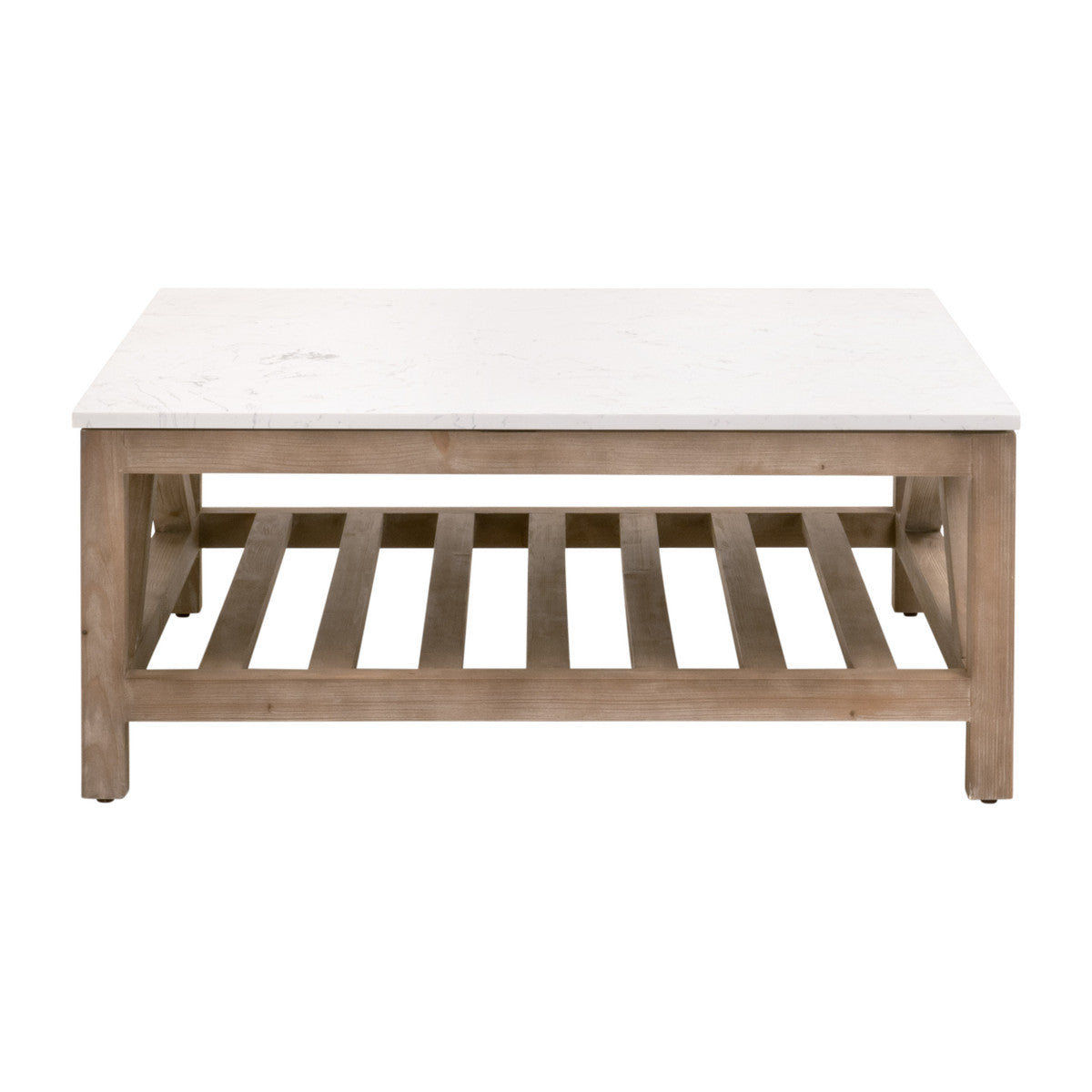 Spruce Square Coffee Table in Smoke Gray Pine, White Quartz from Essentials For Living - Luna Furniture