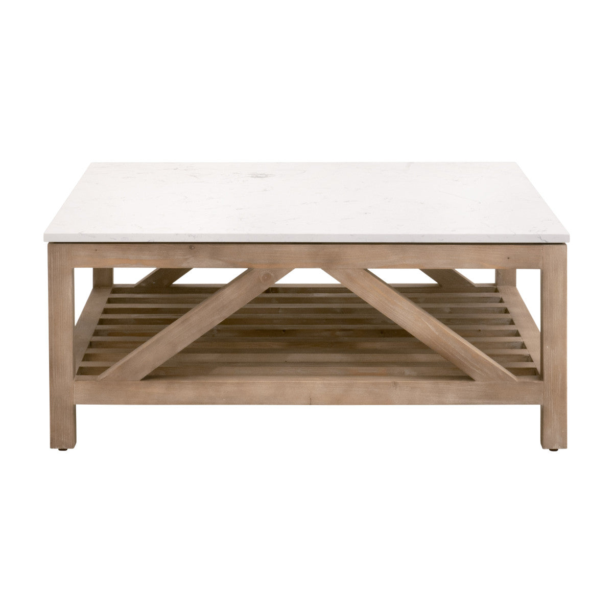 Spruce Square Coffee Table in Smoke Gray Pine, White Quartz from Essentials For Living - Luna Furniture