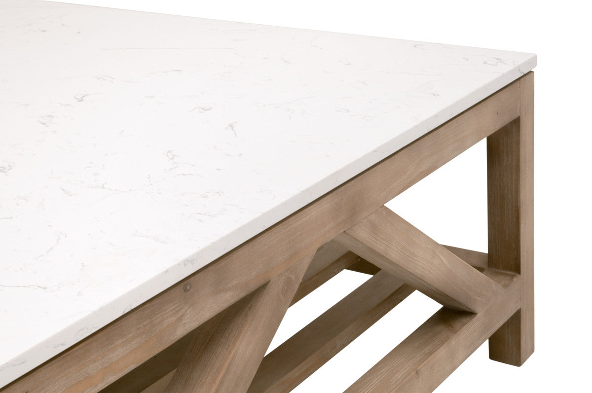 Spruce Square Coffee Table in Smoke Gray Pine, White Quartz from Essentials For Living - Luna Furniture