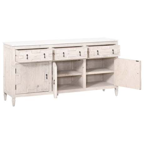 Emerie Media Sideboard in White Wash Pine, White Quartz from Essentials For Living - Luna Furniture
