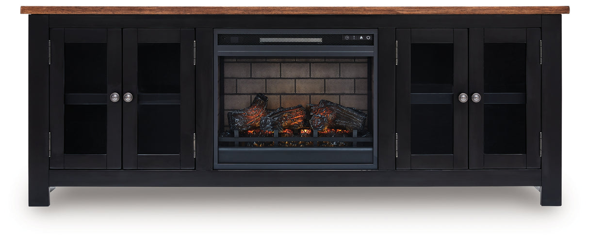 Wildenauer Brown/Black 76" TV Stand with Electric Fireplace from Ashley Furniture - Luna Furniture