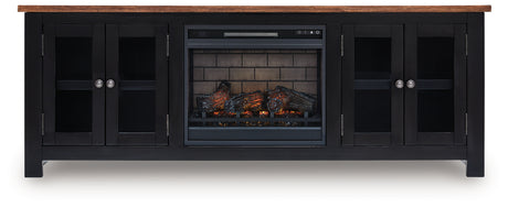 Wildenauer Brown/Black 76" TV Stand with Electric Fireplace from Ashley - Luna Furniture