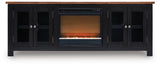 Wildenauer Brown/Black 76" TV Stand with Electric Fireplace from Ashley Furniture - Luna Furniture