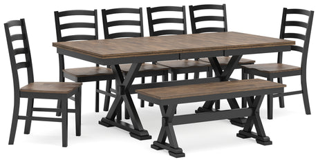 Wildenauer Dining Table and 6 Chairs and Bench in Brown/Black from Ashley Furniture - Luna Furniture