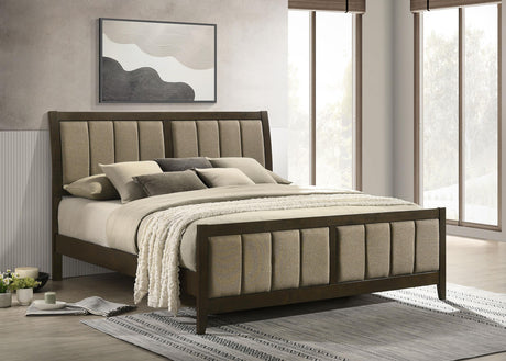 Wilkes Dark Cocoa 51-inch Upholstered California King Bed from Coaster - Luna Furniture