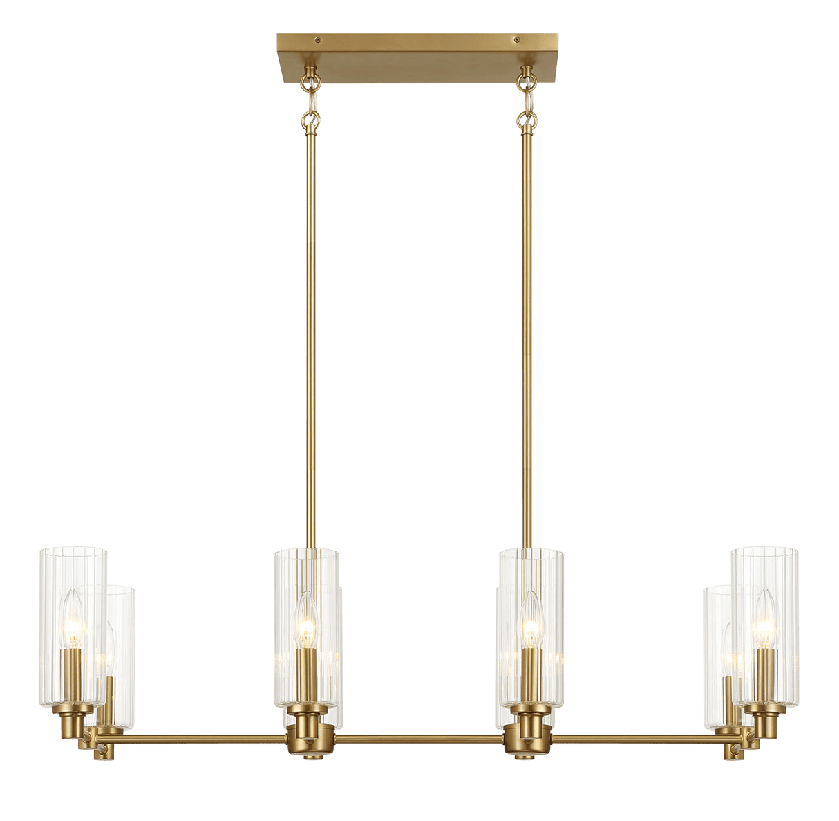 Willow Eight Lights Island With Clear Ribbed Glass Pendant Lamp - Satin Brass from Midinmod - Luna Furniture