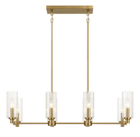 Willow Eight Lights Island With Clear Ribbed Glass Pendant Lamp - Satin Brass from Midinmod - Luna Furniture