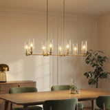 Willow Eight Lights Island With Clear Ribbed Glass Pendant Lamp - Satin Brass from Ashcroft Furniture - Luna Furniture