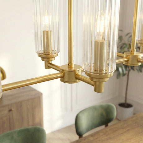 Willow Eight Lights Island With Clear Ribbed Glass Pendant Lamp - Satin Brass from Ashcroft Furniture - Luna Furniture