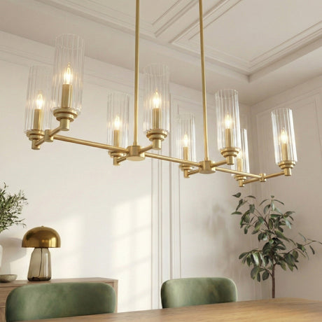 Willow Eight Lights Island With Clear Ribbed Glass Pendant Lamp - Satin Brass from Ashcroft Furniture - Luna Furniture