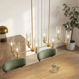 Willow Eight Lights Island With Clear Ribbed Glass Pendant Lamp - Satin Brass from Ashcroft Furniture - Luna Furniture