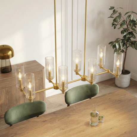 Willow Eight Lights Island With Clear Ribbed Glass Pendant Lamp - Satin Brass from Ashcroft Furniture - Luna Furniture