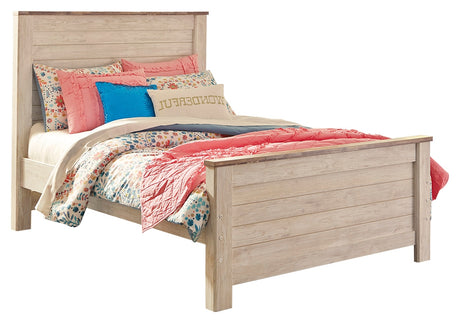 Willowton Full Panel Bed with Nightstand in Whitewash from Ashley - Luna Furniture