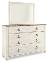 Willowton Full Panel Bed with Storage with Mirrored Dresser, Chest and Nightstand in Whitewash from Ashley - Luna Furniture