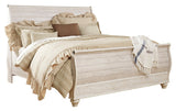 Willowton Whitewash King Sleigh Bed with Mirrored Dresser and 2 Nightstands from Ashley Furniture - Luna Furniture