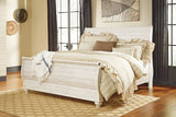 Willowton King Sleigh Bed with Mirrored Dresser and Chest in Whitewash from Ashley - Luna Furniture